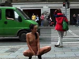 Nude Czech dame was ambling through the city center